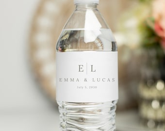 Wedding Water Bottle Label, Wedding Monogram, Editable Label Template, Minimalist Printable Label, Personalized, Instant Download, Templett