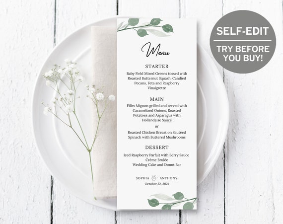 Free printable wedding menu template Free printable wedding menu template