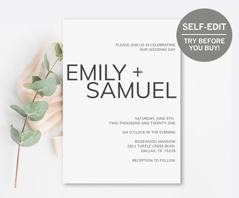 Printable Wedding Invitation Suite Wedding Invitation Set | Etsy