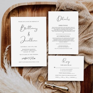 Minimalist Wedding Invitation Set, Modern Script, Wedding Bundle Template, Editable Invitation Suite, Printable Invitation, Wedding Invites