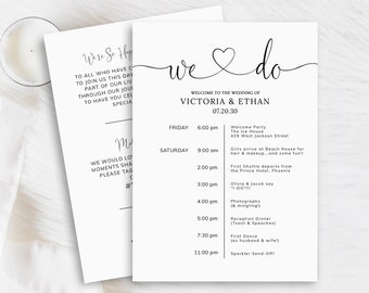 Wedding Program Template, TRY BEFORE You BUY, Wedding Timeline Template, Christmas Wedding Program Cards, Rustic Wedding, Itinerary