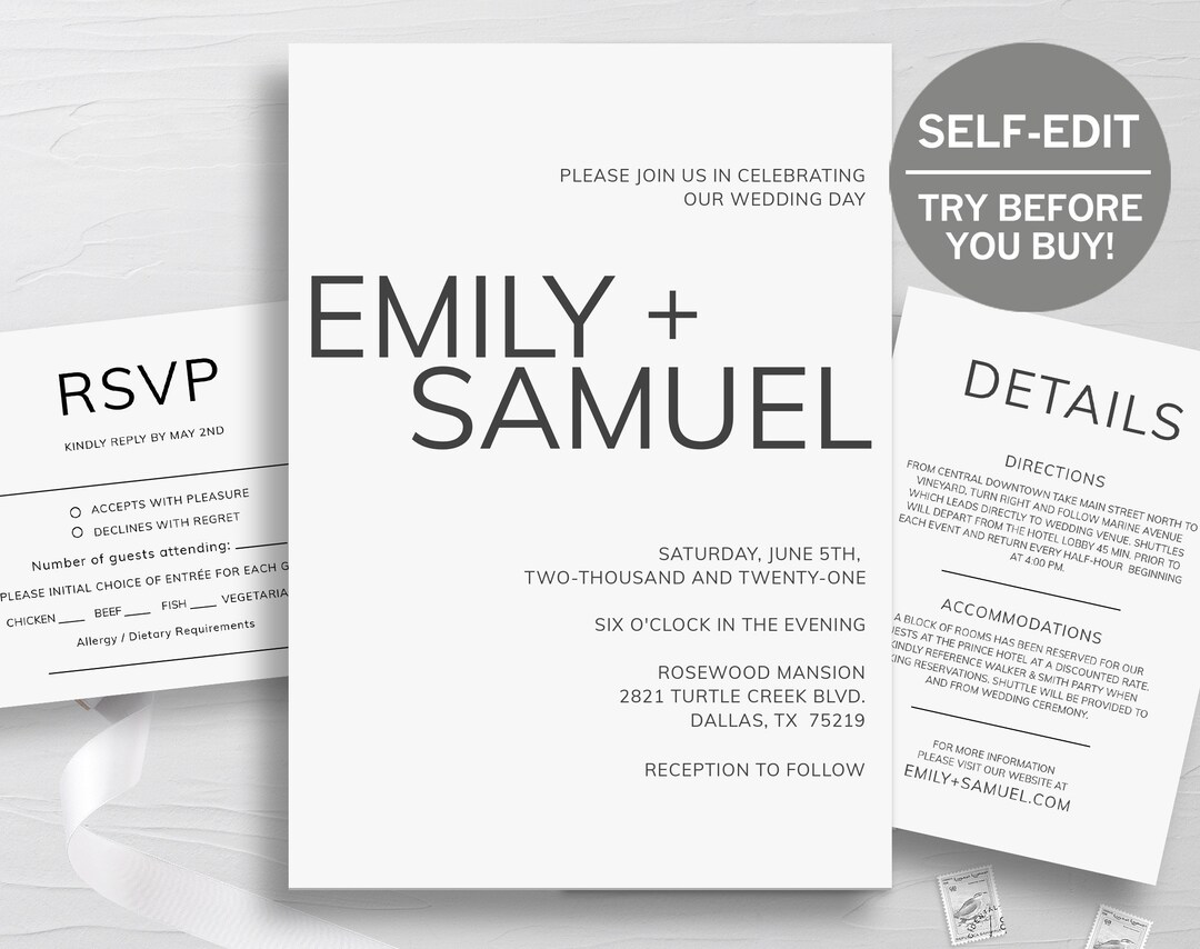 Printable Wedding Invitation Suite, Wedding Invitation Set, Details ...