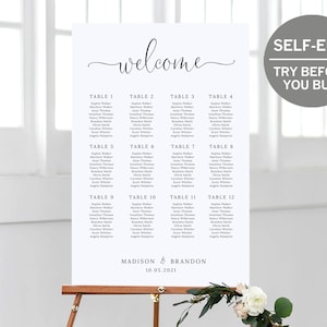 Wedding Seating Chart Template, TRY BEFORE You BUY, Printable Seating Plan, 100% Editable, Wedding Poster