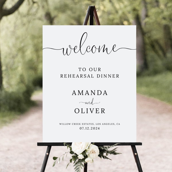 Rehearsal Dinner Welcome Sign Template, Printable Rehearsal Dinner Sign, Wedding Poster, Entrance Sign, Editable, Simple Script