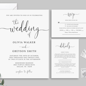 Wedding Invitation Set, TRY BEFORE You BUY, Simple Wedding Invitation Suite, Rsvp Card Template, Details Card, Printable, Templett, Diy image 10