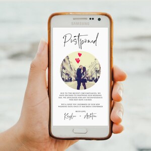 Photo UnSave The Date, Change Of Plans, Postponed Wedding Invitation Template, Text Message or Email Invite, Cancel Wedding Announcement