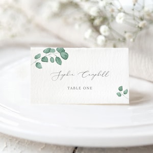 Eucalyptus Wedding Place Cards Template, Greenery Name Cards, Editable Printable, Flat & Tent, Wedding Seating Cards, Digital Download