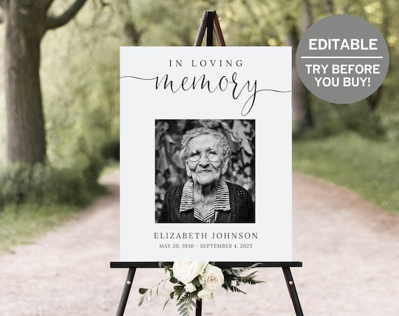 In Loving Memory Sign, Funeral Welcome Sign, Editable Celebration Of Life, Funeral Poster, Memorial Sign, Obituary, Prayer Board, Printable