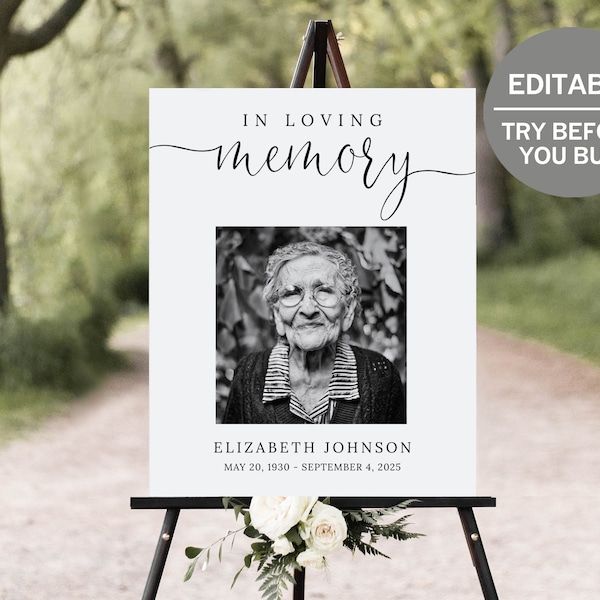 In Loving Memory Sign, Funeral Welcome Sign, Editable Celebration Of Life, Funeral Poster, Memorial Sign, Obituary, Prayer Board, Printable