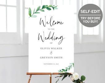 Wedding Welcome Sign, TRY BEFORE You BUY, Welcome To Our Wedding Sign, Wedding Poster, Entrance Sign, Eucalyptus, Printable, Minimalist, Diy