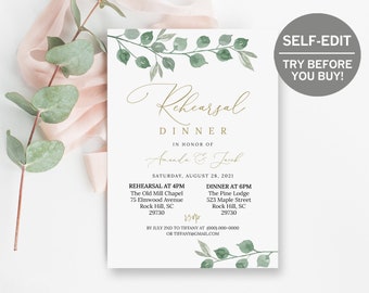 Wedding Rehearsal Invite, TRY BEFORE You BUY, Rehearsal Dinner Invitation, Leaf Invitation, Rehearsal Invitations, Minimalist, Rustic, Diy