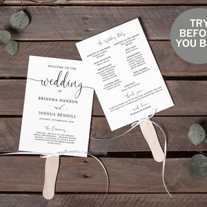 Wedding Program Fan, Wedding Ceremony Itinerary Template, Programs Template Printable, Rustic Wedding Signage, Minimalist, Templett