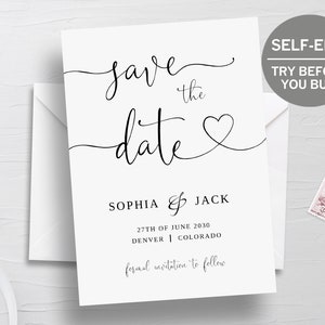 Printable Save The Date Postcard, Wedding Save The Date Card Template, Wedding Announcement, Rustic Wedding Invitation, Editable, Minimalist