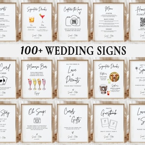 Minimalistic Wedding Signs Bundle, 100+ Wedding Signage Template Set, Modern Wedding Table Signs, Reception Canva Editable, Digital Download
