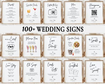 Minimalistic Wedding Signs Bundle, 100+ Wedding Signage Template Set, Modern Wedding Table Signs, Reception Canva Editable, Digital Download