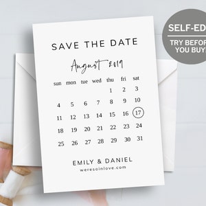 Save The Date Template, Calendar Template, Save The Date Cards, 100% EDITABLE, Wedding Announcement, INSTANT DOWNLOAD, Minimalist, Printable