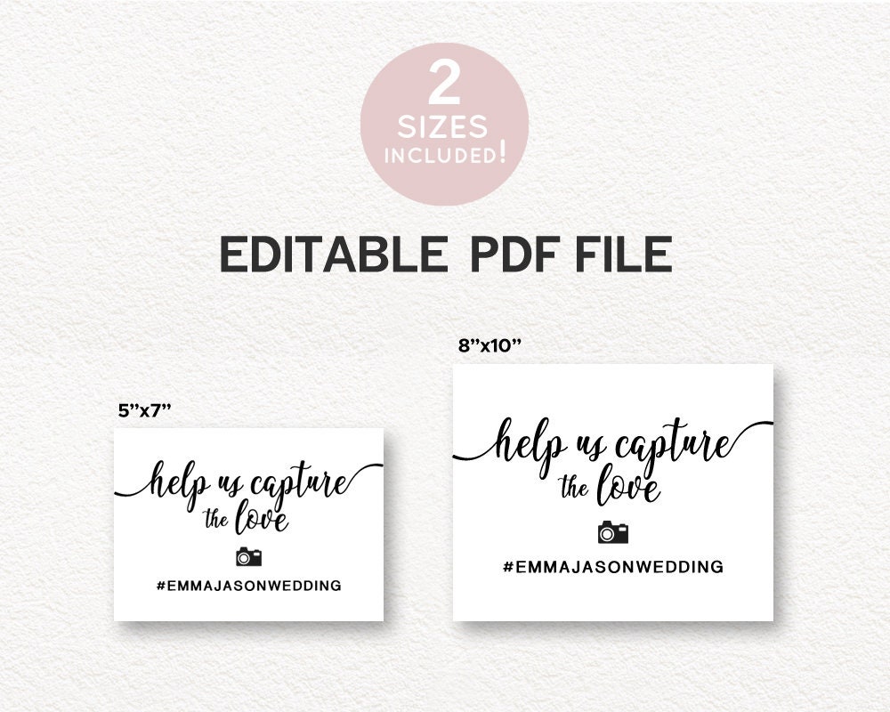 Help Us Capture the Love Sign Wedding Hashtag Printable | Etsy