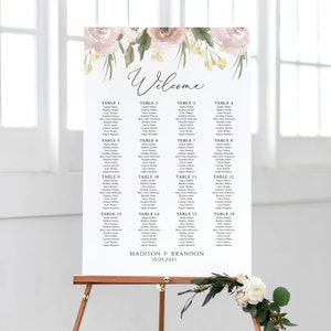 Seating Chart Wedding Sign, Floral Rose, Wedding Seating Chart Template, Seating Plan, Modern Calligraphy, Digital Download, 4 Size Templett
