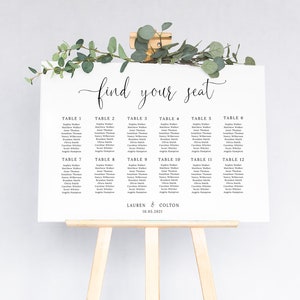 Find Your Seat Sign, Wedding Seating Chart Template, Printable Seating Plan, Editable Wedding Sign, Rustic Wedding, Landscape, Minimalist image 3