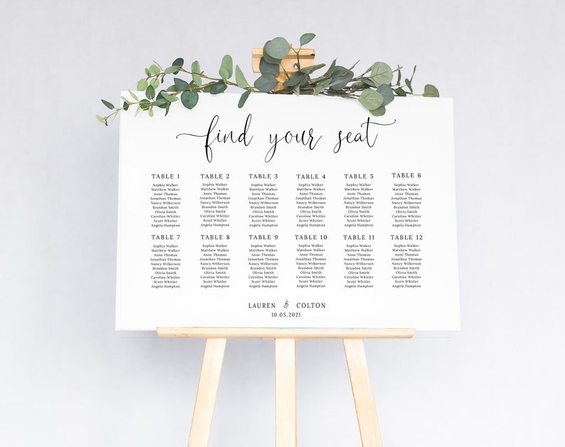 Find Your Seat Sign, Wedding Seating Chart Template, Printable Seating Plan, Editable Wedding Sign, Rustic Wedding, Landscape, Minimalist image 3