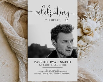Editable Prayer Card, Celebration of Life, Funeral Program Template, Obituary Card, Printable Memorial Card, Editable Funeral Photo Card