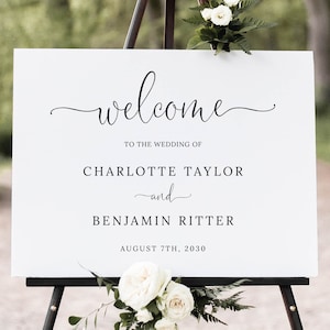 Wedding Welcome Sign Template, TRY BEFORE You BUY, Welcome To Our Wedding, Printable Entrance Sign, Editable Ceremony Sign, Minimalist