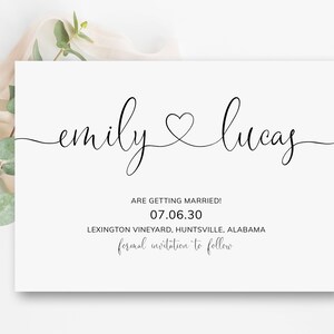 Save The Date Postcard, Printable Wedding Save The Date Cards, Wedding Announcement, Heart Invitation, Rustic Wedding Invitation, Editable
