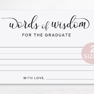 Graduate Words of Wisdom Cards Printable, Graduate Advice Card ...