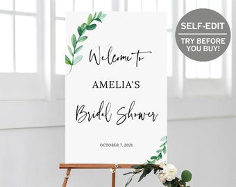 Bridal Shower Welcome Sign, TRY BEFORE You Buy, Eucalyptus Bridal Shower Decor, Poster Template, Entrance Sign, Wedding Signage, Greenery