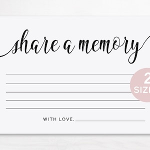Comparte una tarjeta de memoria, Comparte un recuerdo imprimible, Tarjetas de memoria para funerales, Imprimibles conmemorativos, Tarjetas de juego para baby shower imprimibles, Funeral imprimible