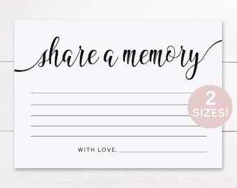 Share A Memory Card, Share A Memory Printable, Funeral Memory Cards, Memorial Printables, Shower Game Cards Printable, Printable Funeral