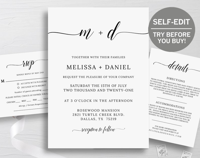 Details Card Wedding Invites Wedding Set Wedding Invitation Suite RSVP Card Wedding Invitation Template Download Printable Minimalist