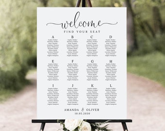 Alphabetical Seating Chart Template, Modern Calligraphy, Wedding Seating Chart, Find Your Seat Sign, Seating Plan, Editable, Minimalist