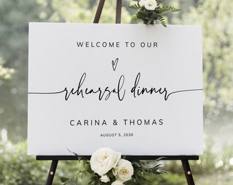 Rehearsal Dinner Welcome Sign Template, Modern Calligraphy, Wedding Rehearsal Dinner Sign, Editable, Printable, Landscape, Instant Download