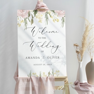 Dusty Pink Wedding Welcome Sign, Floral Wedding Sign Template, Editable Template, Welcome Poster, Instant Download, Templett, Try Free Demo