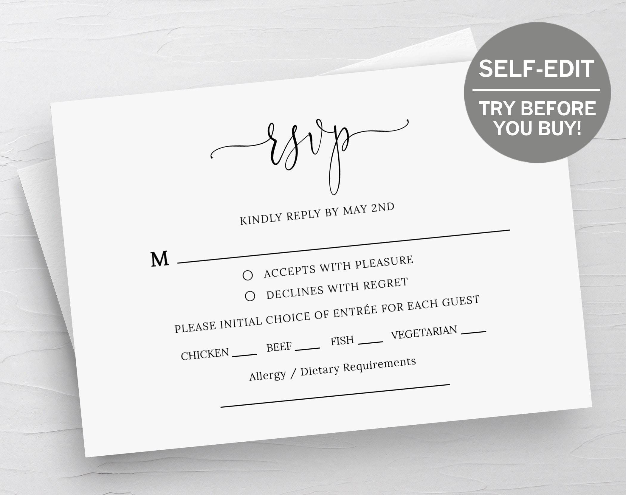 RSVP Card Template, Wedding RSVP Cards, Response Cards, RSVP Template,  Instant Download, Wedding Printable, Templett, Editable, Minimalist Throughout Template For Rsvp Cards For Wedding