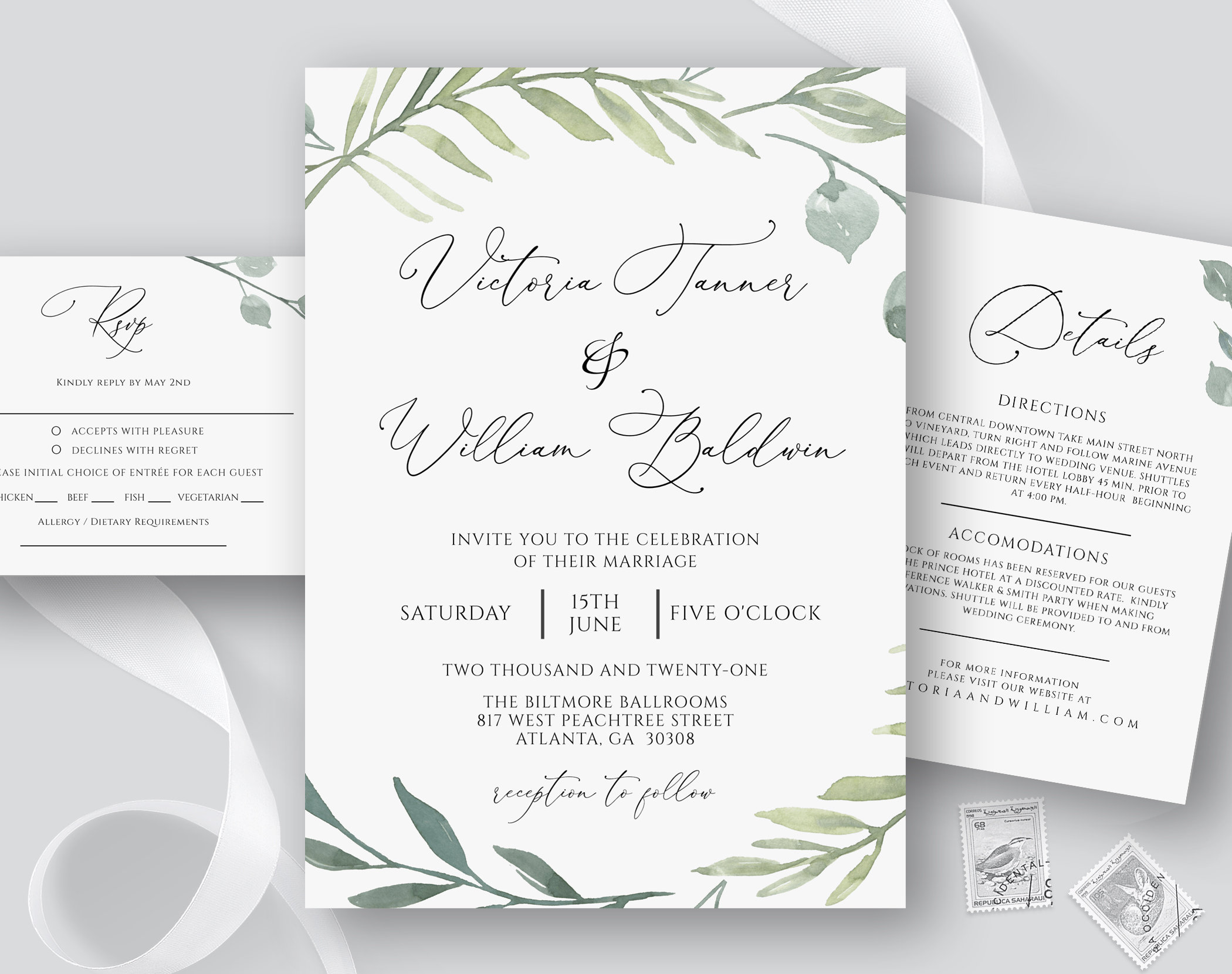 Greenery Wedding Bundle Invitation Suite TEMPLETT Editable Eucalyptus Wedding Essential Templates FPE Instant Download