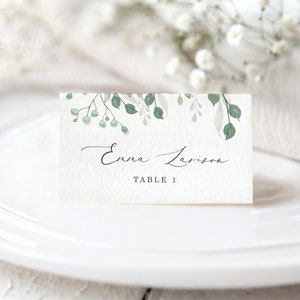 Wedding Place Cards Template, Classic Greenery Name Cards, Flat & Tent, Fully Editable, Printable Seating Cards, Instant Download, Try Demo