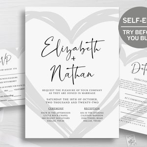 Wedding Invitation Template, TRY BEFORE You BUY, Invitation Set, Instant Download, Rustic Wedding Invite Suite, Details & Rsvp, Minimalist