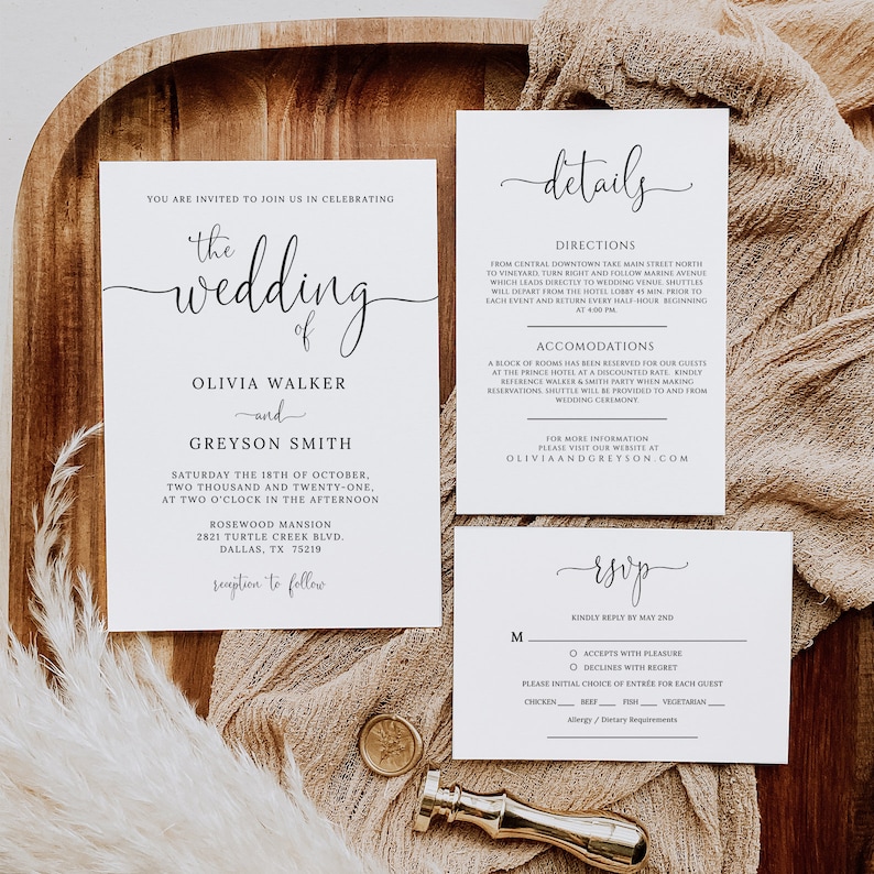 Wedding Invitation Set, TRY BEFORE You BUY, Simple Wedding Invitation Suite, Rsvp Card Template, Details Card, Printable, Templett, Diy image 3