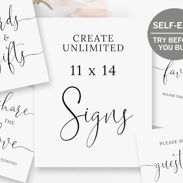 Create Custom Wedding Signs, TRY BEFORE You BUY, 11x14, Bridal Shower Sign, Baby Shower Sign, Custom Signs, Wedding Signage, Template