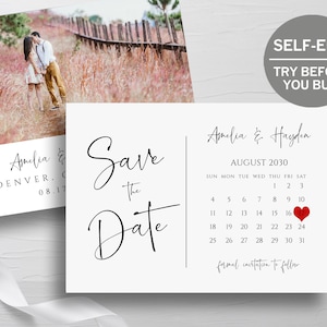 Save The Date Calendar Template, TRY BEFORE You BUY, Save The Date Postcard, Wedding Announcement, Instant Download, Printable, Rustic