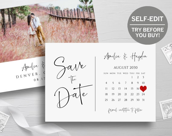 Save the Date Calendar Template, TRY BEFORE You BUY, Save the Date  Postcard, Wedding Announcement, Instant Download, Printable, Rustic - Etsy