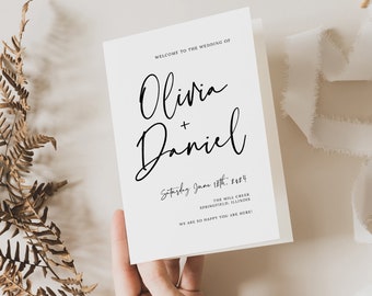 Wedding Program Template, Modern Elegant, Editable Wedding Itinerary, Ceremony Program, Timeline, 4 Page, INSTANT Download, Try Free Demo