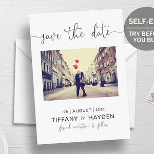Save The Date Template, TRY FREE DEMO, Photo Save The Date Postcard, Wedding Invitation Announcement, Digital Download, Editable, Templett