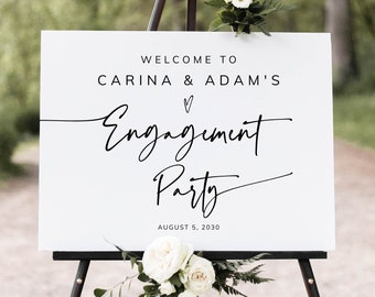 Modern Engagement Party Welcome Sign Template, Minimalist Calligraphy, Editable Engagement Party Sign, Landscape, Instant Download, Templett