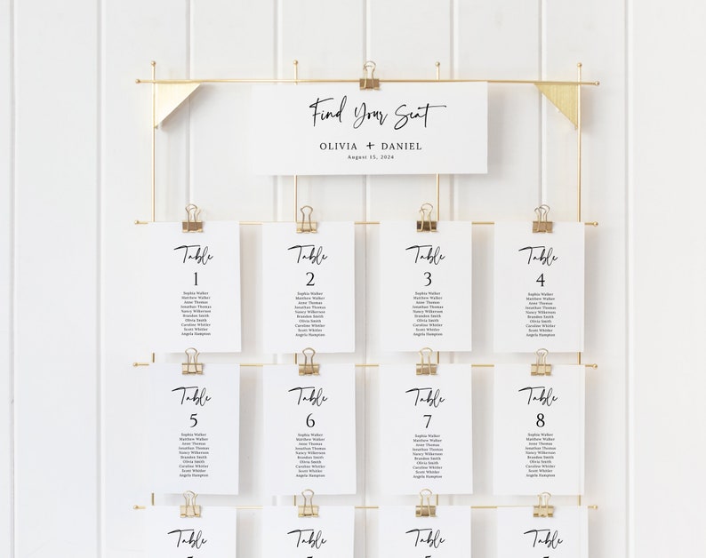 Printable Wedding Seating Chart Template, Modern Calligraphy, Seating Plan, Table Numbers, Find Your Seat, Editable, Instant Download Bild 1