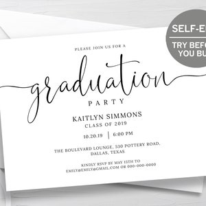 Graduation Invitation, Modern Graduation Announcement, College Graduation Invitation, Class of 2021, Class of 2020, Template, Simple