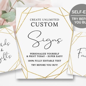 Create Custom Wedding Signs, TRY FREE DEMO, Cards And Gifts Sign, Wedding Signage, 8x10, 5x7, Bridal Shower Sign, Template, Minimalist, Diy