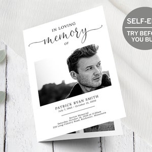 Funeral Program Template, TRY BEFORE You BUY, Celebration of Life, Obituary Card, Funeral Prayer Card, Printable Memorial Program, Editable